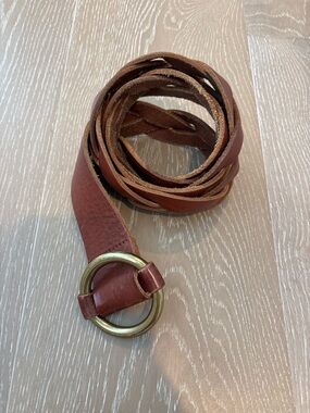 Fossil Brown Leather Wrap Belt with Brass Ring